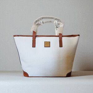 NWT Dooney & Bourke Pebble Leather Charleston Shopper Tote Bag White Tan Trim